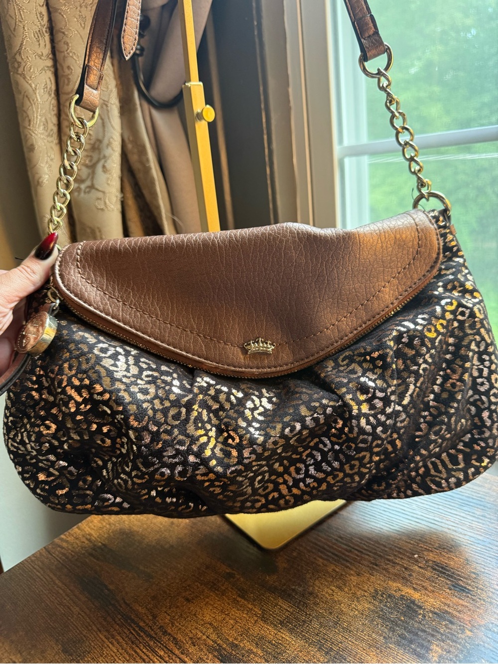 Juicy Couture Brown Leather & Leopard-Print Crossbody